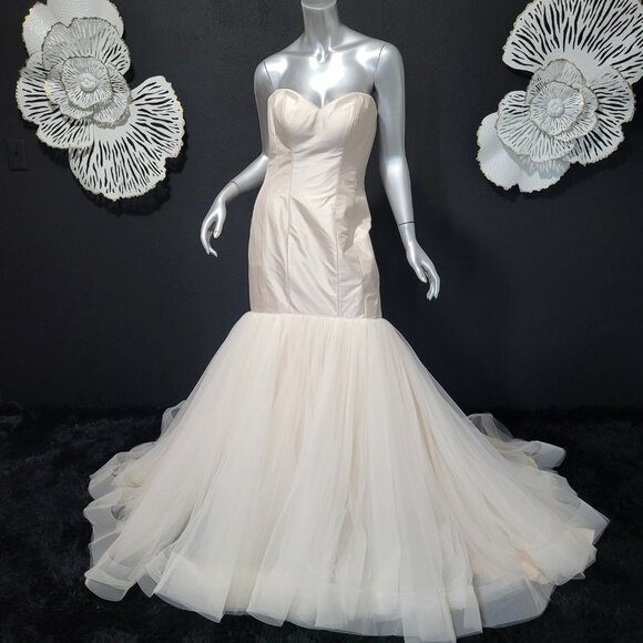 NWT~$1880~JUSTIN ALEXANDER~6/8~PEARL PINK STRAPLESS MERMAID WEDDING DRESS - Picture 3 of 16